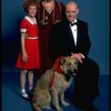 Marcia Lewis as Miss Hannigan, Allison Smith as Annie & Harve Presnell as Daddy Warbucks w. Sandy from the Broadway production of the musical "Annie." (New York)