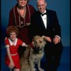 Marcia Lewis as Miss Hannigan, Allison Smith as Annie & Harve Presnell as Daddy Warbucks w. Sandy from the Broadway production of the musical "Annie." (New York)