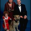 Marcia Lewis as Miss Hannigan, Allison Smith as Annie & Harve Presnell as Daddy Warbucks w. Sandy from the Broadway production of the musical "Annie." (New York)