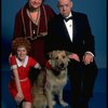 Marcia Lewis as Miss Hannigan, Allison Smith as Annie & Harve Presnell as Daddy Warbucks w. Sandy from the Broadway production of the musical "Annie." (New York)