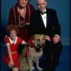 Marcia Lewis as Miss Hannigan, Allison Smith as Annie & Harve Presnell as Daddy Warbucks w. Sandy from the Broadway production of the musical "Annie." (New York)