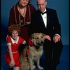 Marcia Lewis as Miss Hannigan, Allison Smith as Annie & Harve Presnell as Daddy Warbucks w. Sandy from the Broadway production of the musical "Annie." (New York)