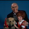 Allison Smith as Annie and Harve Presnell as Daddy Warbucks w. Sandy in a scene from the Broadway production of the musical "Annie." (New York)