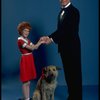 Allison Smith as Annie and Harve Presnell as Daddy Warbucks w. Sandy in a scene from the Broadway production of the musical "Annie." (New York)