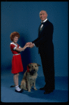 Allison Smith as Annie and Harve Presnell as Daddy Warbucks w. Sandy in a scene from the Broadway production of the musical "Annie." (New York)