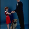 Allison Smith as Annie and Harve Presnell as Daddy Warbucks w. Sandy in a scene from the Broadway production of the musical "Annie." (New York)