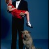 Allison Smith as Annie and Harve Presnell as Daddy Warbucks w. Sandy in a scene from the Broadway production of the musical "Annie." (New York)