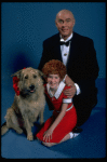 Allison Smith as Annie and Harve Presnell as Daddy Warbucks w. Sandy in a scene from the Broadway production of the musical "Annie." (New York)