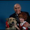 Allison Smith as Annie and Harve Presnell as Daddy Warbucks w. Sandy in a scene from the Broadway production of the musical "Annie." (New York)