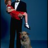 Allison Smith as Annie and Harve Presnell as Daddy Warbucks w. Sandy in a scene from the Broadway production of the musical "Annie." (New York)