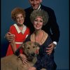 Ruth Williamson as Miss Hannigan, Mollie Hall as Annie, & Ron Holgate as Daddy Warbucks w. Sandy in a scene from a touring company of the musical "Annie."