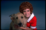 Alyson Kirk as Annie w. Sandy in a scene from the Broadway company of the musical "Annie."