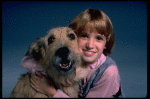 Alyson Kirk as Annie w. Sandy in a scene from the Broadway company of the musical "Annie"