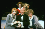 Marcia Lewis as Miss Hannigan w. Annie, Daddy Warbucks, Grace and Sandy in a scene from a touring company of the musical "Annie." (Westbury)