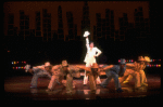 Actress Liza Minnelli and dancers performing "City Lights" in a scene from the Broadway production of the musical "The Act.