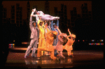 Actress Liza Minnelli (T), future choreographer Wayne Cilento (3L) and dancers in a scene from the Broadway production of the musical "The Act.