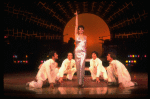 Actress Liza Minnelli, future choreographer Wayne Cilento (2L) and dancers in a scene from the Broadway production of the musical "The Act." (New York)