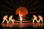 Actress Liza Minnelli, future choreographer Wayne Cilento (2L) and dancers in a scene from the Broadway production of the musical "The Act." (New York)