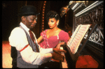 Musical director Frank Owens at the piano w. Debbie Allen in a scene from the Broadway production of the musical "Ain't Misbehavin'." (New York)