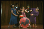 L-R) L. Bowers, K. Prymus, A. Lenox, L. McNeil and R. Ryan arond a drum in a scene from the Broadway production of the musical "Ain't Misbehavin'." (New York)