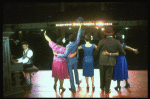 R-L) Rear view of L. Bowers, K. Prymus, A. Lenox, L. McNeil and R. Ryan in a scene from the Broadway production of the musical "Ain't Misbehavin'." (New York)