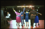 R-L) Rear view of L. Bowers, K. Prymus, A. Lenox, L. McNeil and R. Ryan in a scene from the Broadway production of the musical "Ain't Misbehavin'." (New York)