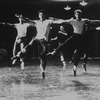 Unidentified male chorus members dancing during rehearsals for musical "West Side Story".
