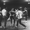 Chita Rivera and unidentified chorus members during rehearsals for stage production West Side Story