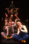 Meryl Streep (as Alice) w. (C-B) Rodney Hudson, Mark Linn-Baker and Michael Jeter in a scene from the NY Shakespeare Festival production of the musical "Alice." (New York)