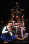 Meryl Streep (as Alice) w. (C-B) Rodney Hudson, Mark Linn-Baker and Michael Jeter in a scene from the NY Shakespeare Festival production of the musical "Alice." (New York)