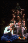 Meryl Streep (as Alice) w. (C-B) Rodney Hudson, Mark Linn-Baker and Michael Jeter in a scene from the NY Shakespeare Festival production of the musical "Alice." (New York)