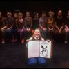 Meryl Streep (as Alice) w. A. Plummer (6L), M. Linn-Baker (7L), D. Rush (8L) and M. Jeter (R) in scene fr. NY Shakespeare Festival production of the musical "Alice." (New York)