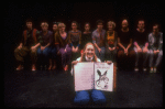 Meryl Streep (as Alice) w. A. Plummer (6L), M. Linn-Baker (7L), D. Rush (8L) and M. Jeter (R) in scene fr. NY Shakespeare Festival production of the musical "Alice." (New York)