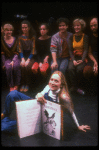 Meryl Streep (as Alice) w. A. Plummer (3L), M. Linn-Baker (4L), D. Rush (5L) in scene fr. the NY Shakespeare Festival production of the musical "Alice." (New York)