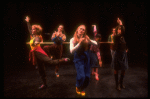 Meryl Streep (C, as Alice) w. Deborah Rush (L) and Amanda Plummer (R) in a scene from the NY Shakespeare Festival production of the musical "Alice." (New York)