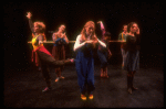 Meryl Streep (C, as Alice) w. Deborah Rush (L) and Amanda Plummer (R) in a scene from the NY Shakespeare Festival production of the musical "Alice." (New York)