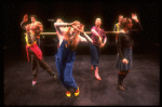 M. Streep (C, as Alice) w. D. Rush (L), M. Linn-Baker (2L), M. Jeter (2R) & A. Plummer (R) fr. the NY Shakespeare Festival production of musical "Alice." (New York)