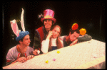 L-R) Mark Linn-Baker, Richard Cox, Meryl Streep (as Alice) and Michael Jeter in a scene from the NY Shakespeare Festival production of the musical "Alice." (New York)