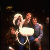 Composer Elizabeth Swados, Meryl Streep and producer Joseph Papp w. toy flamingo on the set of NY Shakespeare Festival production of musical "Alice." (New York)