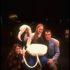 Composer Elizabeth Swados, Meryl Streep and producer Joseph Papp w. toy flamingo on the set of NY Shakespeare Festival production of musical "Alice." (New York)