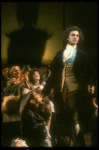 L-C) Mary Elizabeth Mastrantonio and Dennis Boutsikaris as Mozart in a scene from the Broadway production of the play "Amadeus." (New York)