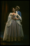 Frank Langella as Salieri embracing Mary Elizabeth Mastrantonio in a scene from the Broadway production of the play "Amadeus." (New York)