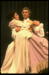 Frank Langella as Salieri embracing Mary Elizabeth Mastrantonio in a scene from the Broadway production of the play "Amadeus." (New York)