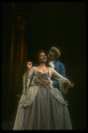 Frank Langella as Salieri embracing Mary Elizabeth Mastrantonio in a scene from the Broadway production of the play "Amadeus." (New York)