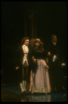 R-L) Frank Langella as Salieri, Mary Elizabeth Mastrantonio and Dennis Boutsikaris as Mozart from the Broadway production of play "Amadeus." (New York)