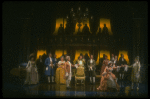 Mary Elizabeth Mastrantonio (L), Frank Langella (2L) as Salieri and Dennis Boutsikaris (4R) as Mozart in a scene from the Broadway production of the play "Amadeus." (New York)