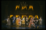 Mary Elizabeth Mastrantonio (L), Frank Langella (2L) as Salieri and Dennis Boutsikaris (4R) as Mozart in a scene from the Broadway production of the play "Amadeus." (New York)