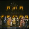 Mary Elizabeth Mastrantonio (L), Frank Langella (2L) as Salieri and Dennis Boutsikaris (4R) as Mozart in a scene from the Broadway production of the play "Amadeus." (New York)