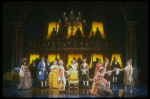 Mary Elizabeth Mastrantonio (L), Frank Langella (2L) as Salieri and Dennis Boutsikaris (4R) as Mozart in a scene from the Broadway production of the play "Amadeus." (New York)