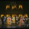 Mary Elizabeth Mastrantonio (L), Frank Langella (2L) as Salieri and Dennis Boutsikaris (4R) as Mozart in a scene from the Broadway production of the play "Amadeus." (New York)